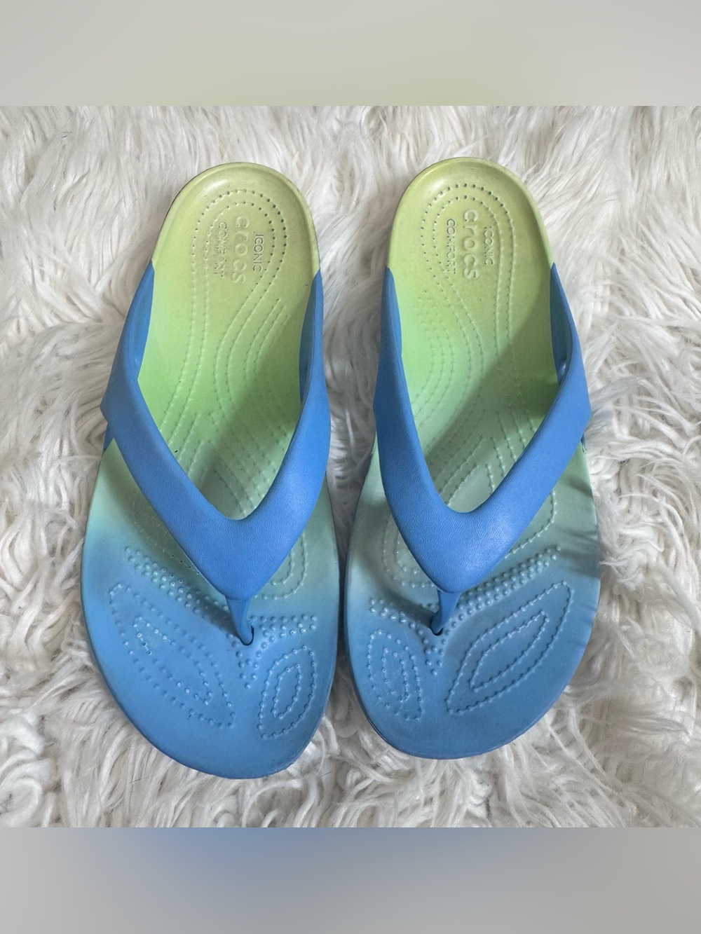 CROCS Kadee II Seasonal Graphic Flip Flops Blue Green Gradient Color 8 - Picture 2 of 5